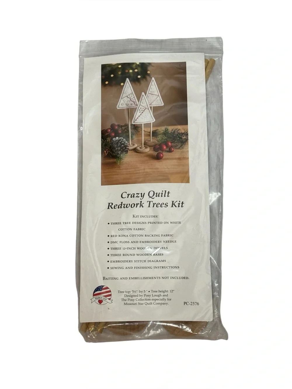 Crazy Quilt Redwork Christmas Trees Embroidery Kit Missouri Star Quilt Co. New